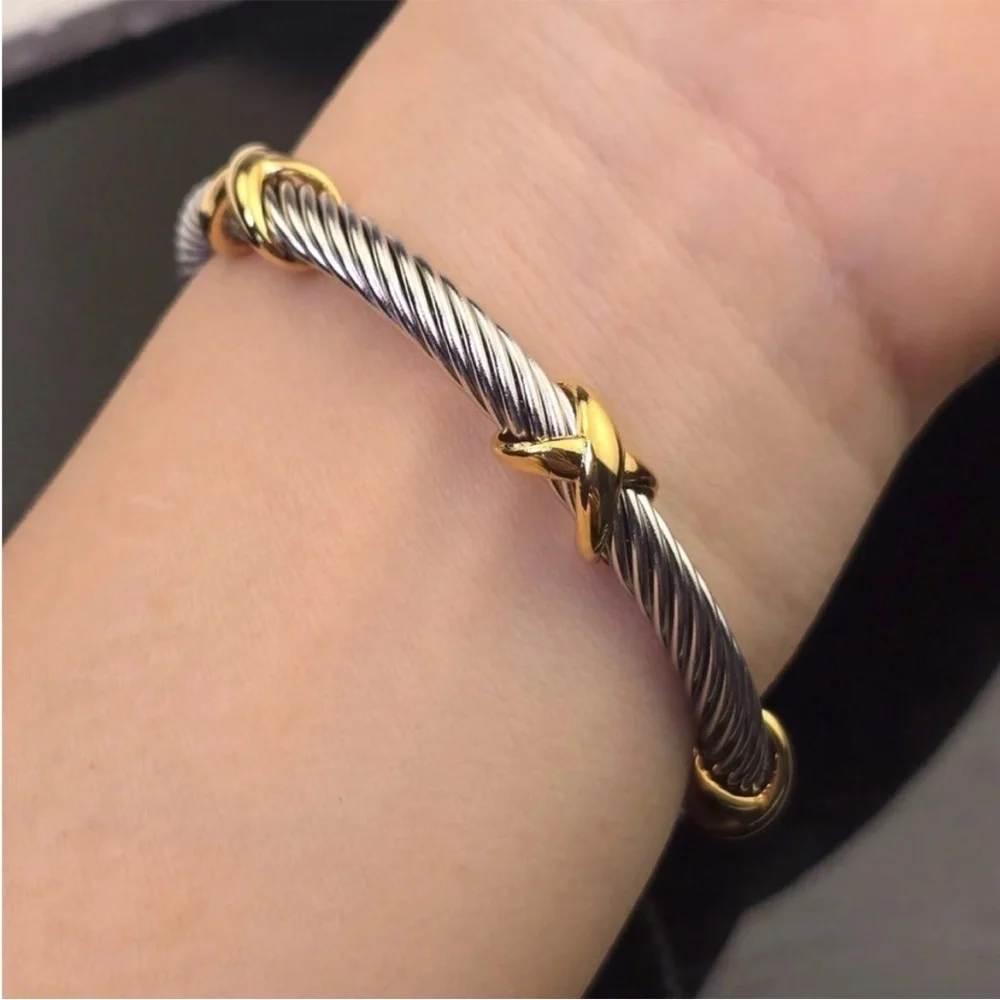 Luxury Cable Cuff Bracelet Gold Accent